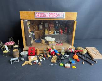 Vintage Miniature General Store and U.S. Post Office Diorama with Accessories