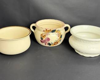 Set of 3 Antique Chamber Pots Villeroy  Boch, Dresden, and HandPainted Earthenware