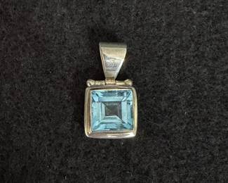 Sterling Silver Pendant with 12mm PrincessCut Sky Blue Topaz