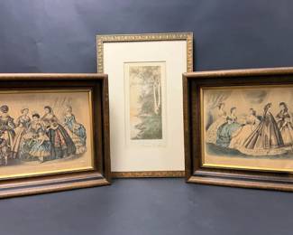 Framed Wallace Nutting Twin Sentinels  Godeys Fashion Prints  Set of 3 Vintage