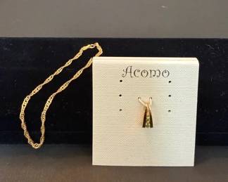 14K Gold Green Peridot Pendant 14K Italy Rope Chain Bracelet  2.12g