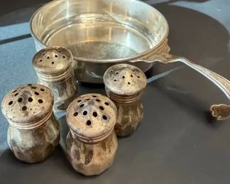 Plymouth Rosebud Sterling Silver Baby Dish Four Sterling Mini Shakers