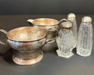 Vintage Sterling Silver Cut Glass Table Set  National Sterling