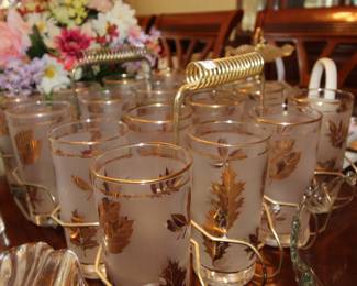 Vintage MCM Gold Leaf Glasses with Carriers