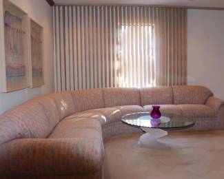 5 Pc Curved Sofa MCM Modern Sofa and Glass Pedestal Coffee Table