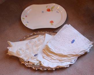 Hudson Linens, Napking Rings and Mikasa Just Flowers Platter