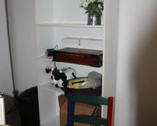 Childs chair, Bookcase, Silverware Chest, Tea Pot, Flowers, Cow