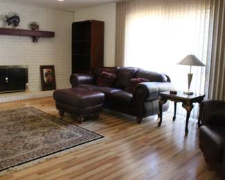 Scott Shuptrine Sofa and Ottoman and Nice Black Red Beige etc Area Rug