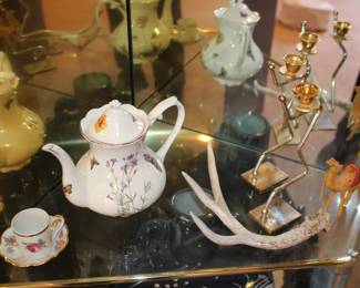 Tea Pots and C and S, Candle Sticks, Antler, Small Camel