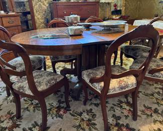 Magony Dining table (one Leaf) 8 chairs (one with different seat fabric)