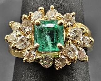 14K Gold Emerald & Diamond Ring Size 4.5