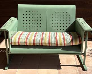 Mid Century Green Metal Patio Glider Loveseat