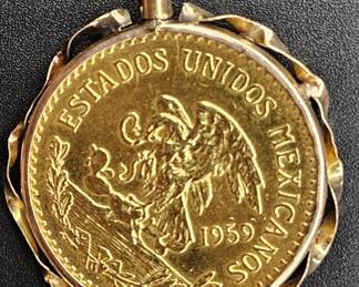 18K Gold Coin 20 Peso Pendant