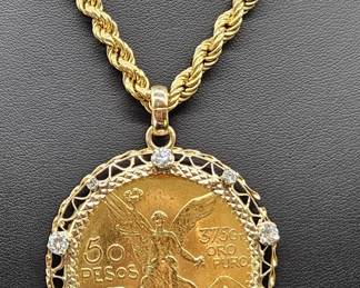 18K Gold Coin Pendant, 50 Peso Gold Coin