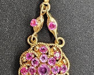 18K Gold Pendant w/ Pink Synthetic Stones