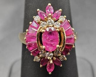 14K Gold with Ruby & Diamond Ring Size 6.5