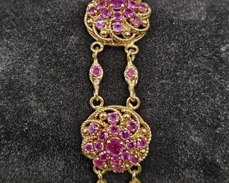 18K Gold Bracelet w/ Pink Synthetic Stones