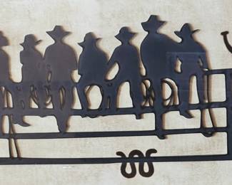 Framed Metal Art Cowboys w/ Lassos on a Fence