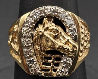 14K Gold Gents Horseshoe Diamond Ring
