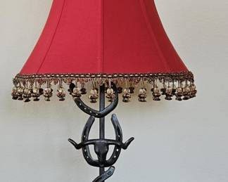 Rustic Chic Horseshoe Lamp w/ Beaded Shade, 1/2