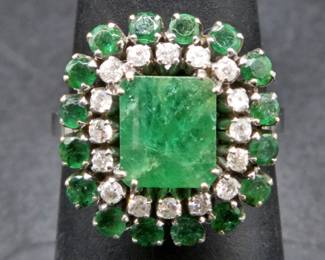 18K Gold Emerald & Diamond Ring, Size 6.5