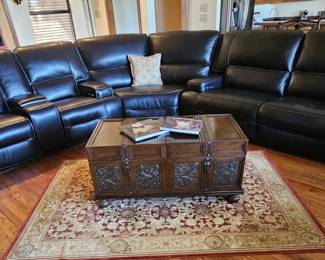 Black Leather Sectional w/ 4 Recliners, 1/2