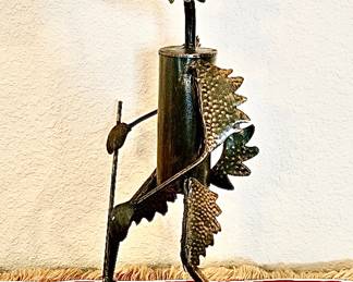 Metal Art Sculpture of Dog w/ Hockey Stick