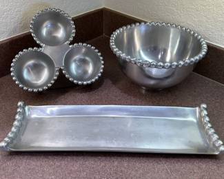 (3) Threshold Beaded Aluminum Bowl, Condiments Set