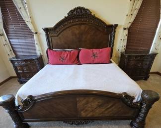 King Size Carved Wood & Marble Bed,  1 of 4 pieces in this bedroom set