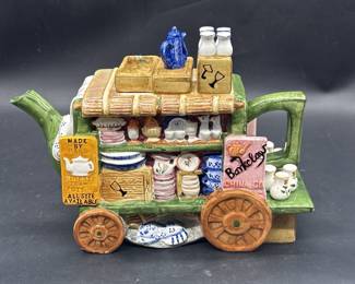 Vintage Ceramic Flea Market Cart Themed Teapot