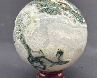 Polished Stone Sphere on Wood Stand