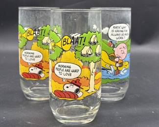 (3) Vintage Glass Peanuts Cartoon Tumblers