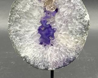 Polished Quartz Geode Slab on Stand