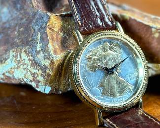 Proceeds from this lot will be donated to non-profit Salem Dogs in Marion County, Oregon. This lot features a vintage custom quartz watch featuring a Walking Liberty half-dollar on a genuine leather band. Appears to need a new battery to work. Salem Dogs focus is on helping special needs dogs when their people experience extreme circumstances. Owner death, hospice, and nursing/assisted living situations are some examples that trigger the need for a new home. In addition, some people find themselves unable to afford medical bills and opt to have their dog euthanized. In those cases, Salem Dogs is often contacted and has either taken in the dog or helped the owner financially. While most of their work is in the Salem, Oregon area, this charity has helped dogs in multiple areas around North America.
