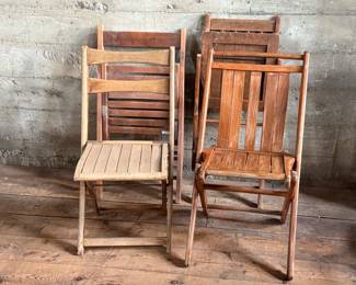 This lot features a set of four (4) vintage & antique teak folding chairs in various conditions.
