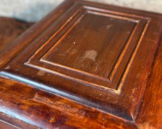 This lot features what appears to be a Victorian writing slope or lap desk. Locks and comes with the original skeleton key, with beautiful patina throughout. Please note, there is no "slope" and has a flat box surface inside. This stunning piece measures, 5” H x 14.5” W x 17.5” D.
