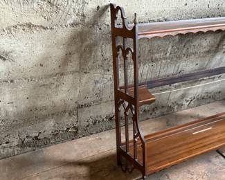 This lot features a Victorian three-tier wall shelf that measures, 25.5” H x 32” W x 6.5” D.
