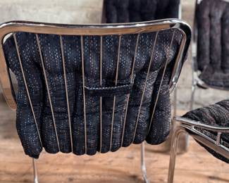 This lot features a set of four (4) cantilever dining chairs, believed to be by Gastone Rinaldi for Rima circa 1970s. Each chair measures, 33.5” H x 19.5” W x 24” D.
