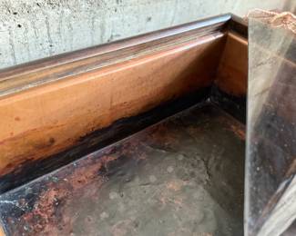 This lot features a Japanese hibachi cabinet with five (5) drawers, and a removable glass lid above the copper lined well. This cabinet measures, 14” H x 28” W x 15” D.
