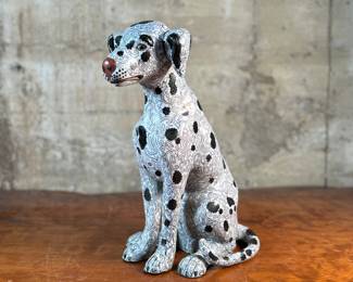 This lot features a stunning antique Chinese cloisonné sculpture of a Dalmatian dog. The tail is barely holding on as shown in photos, but is complete and a stunning sculpture. This Dalmatian measures, 14.5” H x 7” W x 9.5” D.
