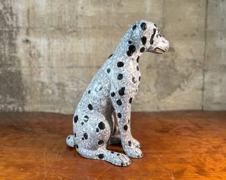 This lot features a stunning antique Chinese cloisonné sculpture of a Dalmatian dog. The tail is barely holding on as shown in photos, but is complete and a stunning sculpture. This Dalmatian measures, 14.5” H x 7” W x 9.5” D.
