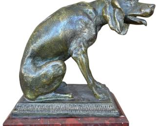 French Bronze Hound Dog Sculpture 