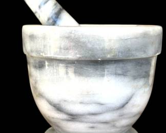 White Gray Marble Mortar and Pestle 