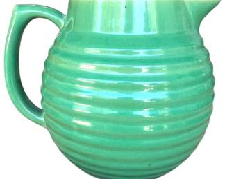 Vintage Yellow Ware Green Pitcher 