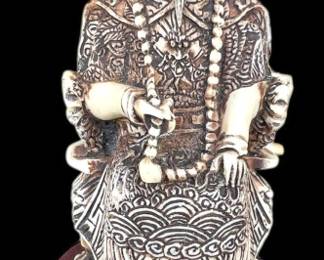 Carved Resin Chinese Emperor on Rosewood