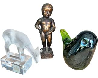 Set3 Art Glass  Bronze Figurines 