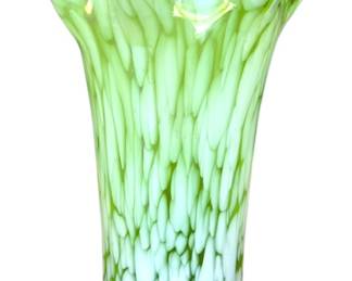 HandBlown GreenWhite Spatter Vase 