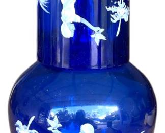 Cobalt Bohemian Enameled Carafe Set 