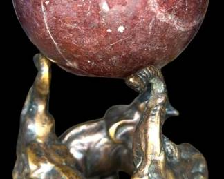 Bronze Elephant TrioRed Marble Sphere 