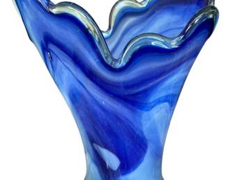 MuranoStyle Cobalt Blue Art Glass Vase 